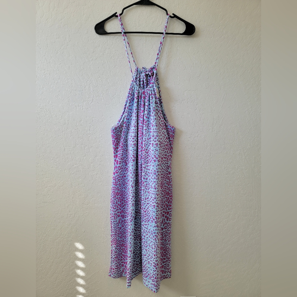 J Mclaughlin Cheetah Animal Print Maria Halter Dress Aqua Pink Large